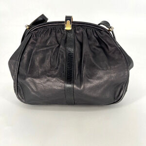 Vtg Bettina Italy Handbag Crossbody Black‎ Leather Circle Pouch Designer
